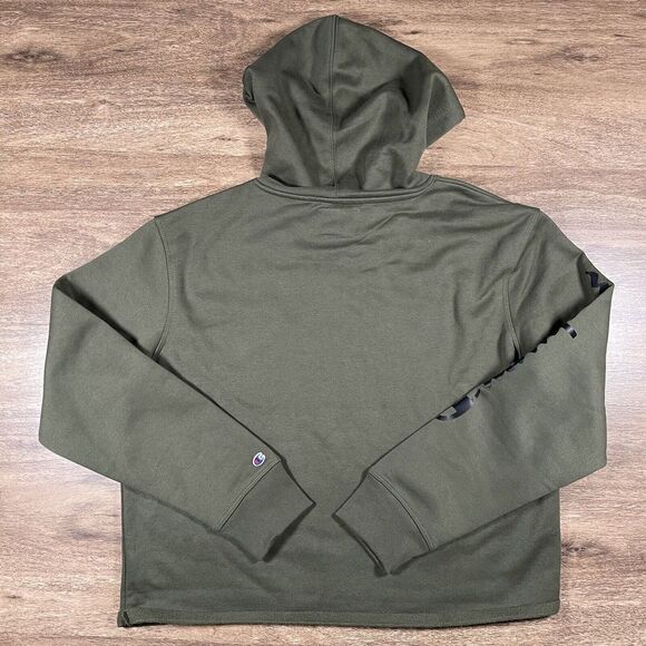 Champion Pullover Hoodie Women's XL Army Green Cropped Raw Hem Cotton Poly - Picture 10 of 11